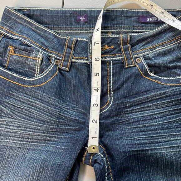 Vigold Skinny Jeans Whiskered Low Rise Buttoned Flap Back Pockets Blue Size 26 - Picture 7 of 12